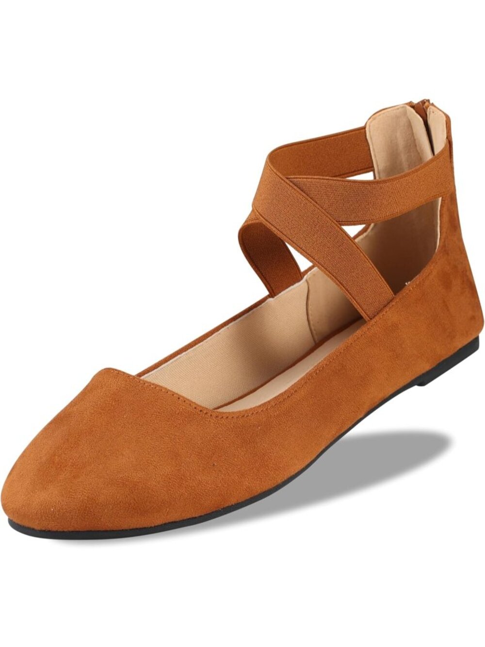 Women's Su Cognac Ankle Strap Imported Faux Leather Ballerina Ballet Flats